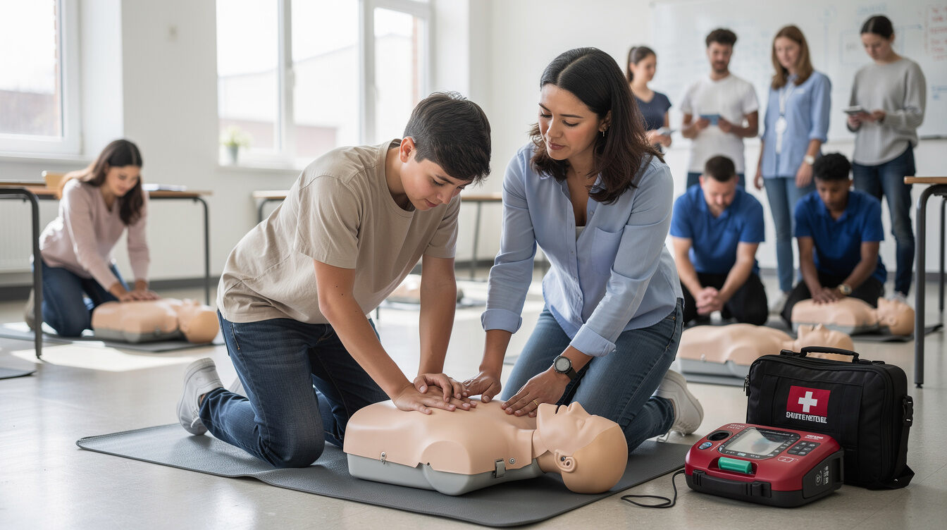 student practicing cpr