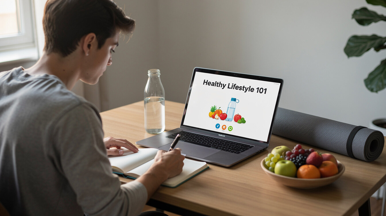 person studying health online