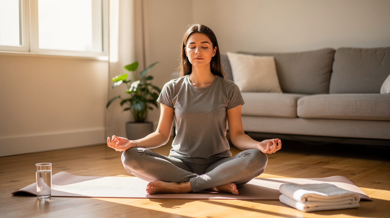person meditating at home
