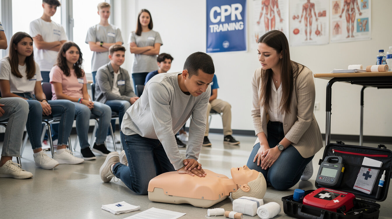 student practicing cpr
